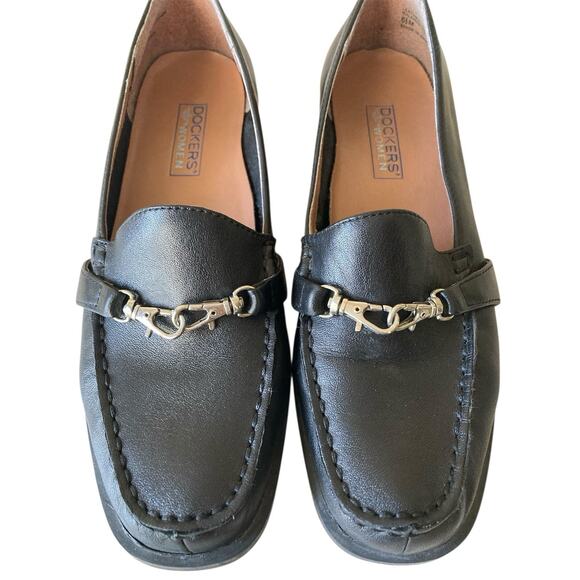 Vintage 90s Y2k Preppy Black Leather Square Toe Dockers Loafers Flats Size 6.5 - Picture 3 of 8